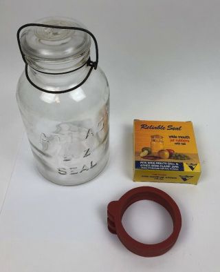 Vintage Atlas E - Z Seal Canning Jar Bale Wire Glass Lid 1/2 Half Gallon Clear
