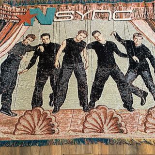Vintage Nsync Woven Tapestry Fringe Throw Blanket No Strings Attached Puppets