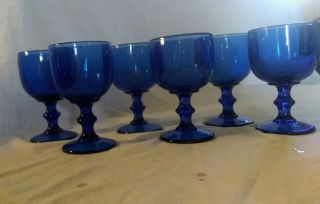6 Vintage Mid Century Cobalt Blue Goblets Water Wine Heavy Mid Century Stemware