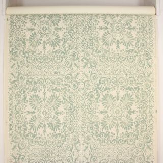 1970s Vintage Wallpaper Blue Green Geometric On White