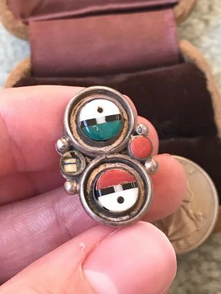 Vintage Native American Zuni Sterling Silver Inlay Stone Ring - Repair 3