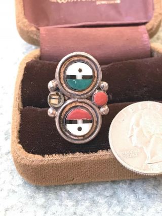 Vintage Native American Zuni Sterling Silver Inlay Stone Ring - Repair 7