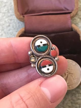 Vintage Native American Zuni Sterling Silver Inlay Stone Ring - Repair 8