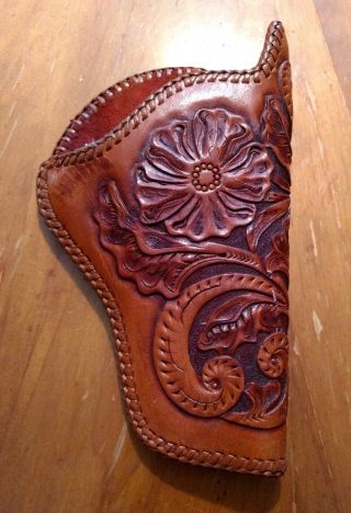 Vintage Hand Tooled Rh Draw Leather Holster For Colt Revolver