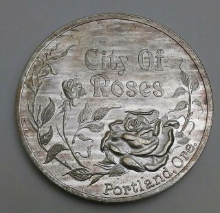 Portland Oregon,  City Of Roses 1 Troy Oz.  999 Silver Trade Unit Round Vintage