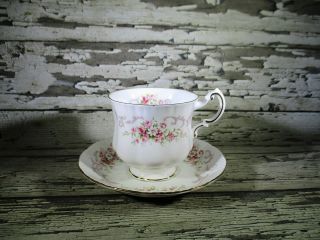 Vintage 1981 Paragon China Tea Cup And Saucer Rose Bouquet Pink & Gray England