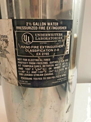 Vintage Amerex 2 1/2 Gallon Refillable Water Fire Extinguisher Model 240 2