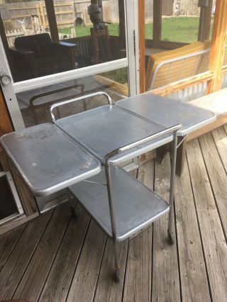 Vintage Cosco Metal Bar Serving Cart Drop Leaf Sides (needs To Be Painted)