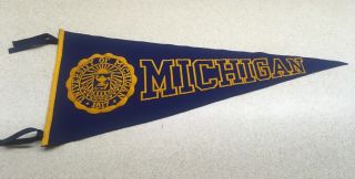Vintage 50s University Of Michigan Felt Pennant With Tassels 32”