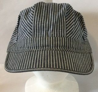 Vintage Conductor Hat Cotton Blue White Striped
