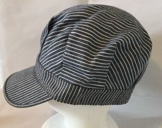 Vintage Conductor Hat Cotton Blue White Striped 2