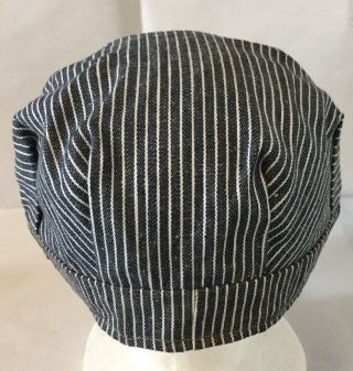 Vintage Conductor Hat Cotton Blue White Striped 3