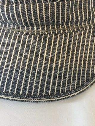Vintage Conductor Hat Cotton Blue White Striped 5