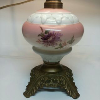 Vintage Parlor Table Lamp Gone With The Wind Floral Milk Glass Shade 2