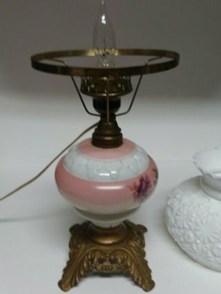 Vintage Parlor Table Lamp Gone With The Wind Floral Milk Glass Shade 4