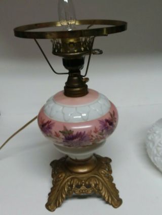 Vintage Parlor Table Lamp Gone With The Wind Floral Milk Glass Shade 5