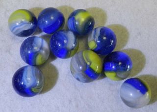 9916m Vintage Group Of 10 Popeye Patch Marbles.  60 To.  69 Inches