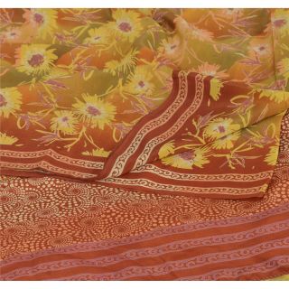Sanskriti Vintage Saree 100 Pure Crepe Silk Printed Sari Craft Decor Fabric