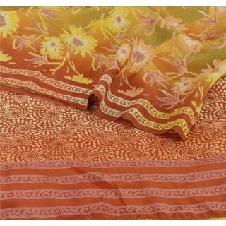 Sanskriti Vintage Saree 100 Pure Crepe Silk Printed Sari Craft Decor Fabric 2