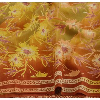 Sanskriti Vintage Saree 100 Pure Crepe Silk Printed Sari Craft Decor Fabric 3