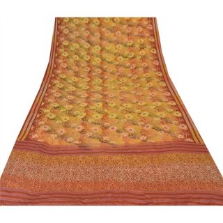 Sanskriti Vintage Saree 100 Pure Crepe Silk Printed Sari Craft Decor Fabric 4