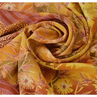 Sanskriti Vintage Saree 100 Pure Crepe Silk Printed Sari Craft Decor Fabric 5