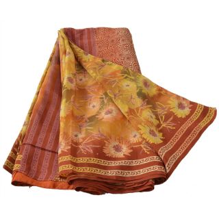Sanskriti Vintage Saree 100 Pure Crepe Silk Printed Sari Craft Decor Fabric 6