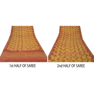 Sanskriti Vintage Saree 100 Pure Crepe Silk Printed Sari Craft Decor Fabric 7