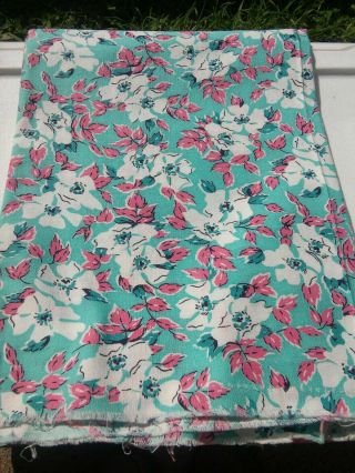 Vintage Feedsack Turquoise Pink White Floral 48 3/4 " X 35 "
