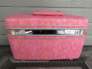 Vintage Marbled Pink Samsonite Travel Train Case Cosmetic Make Up Luggage