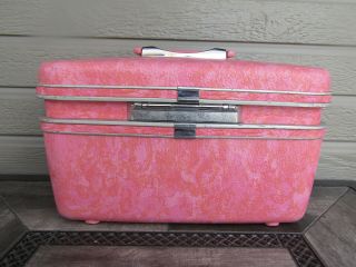 Vintage Marbled Pink Samsonite Travel Train Case Cosmetic Make Up Luggage 4