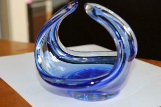 Vintage 1950 Alsterfors Sweden Swedish Blue Art Glass Dish Bowl Orrefors Vase