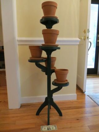 Vintage 5 Tier Green Wood Plant Stand Mcm/shabby Chic/ Primitive Decor
