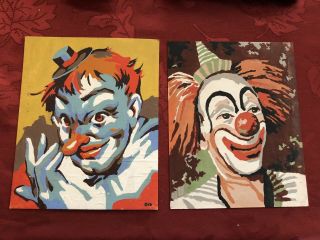 2 Vintage Paint By Number Pbn Clowns 8x10