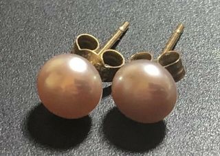 Vintage 9ct Gold Pink Pearl Stud Earrings