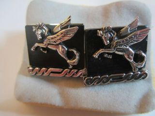 Vintage Sterling Swank Pegasus Wing Horse Ebony Cufflinks