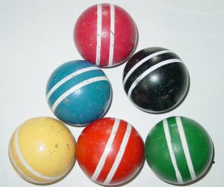 Vintage Croquet Ball Set 6 Wood Multi Color Country Decor Wooden Striped