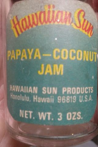 Vintage Glass Jar W/ Paper Label.  Hawaiian Sun Papaya - Coconut Jam