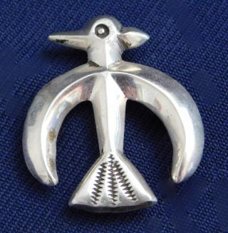 Navajo Fj Cast Sterling Handmade Vintage Thunderbird Pin Pendant Estate