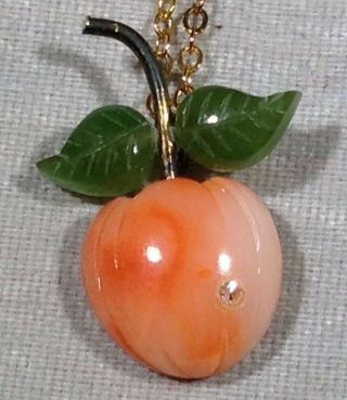 Vintage Coral Imperial Jade Diamond Necklace Apple Peach 14kt Gold Filled Lovely