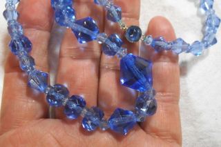 Vintage Art Deco Czechoslovakia Pale Blue Glass Graduated Beads 16 " Necklace - Df