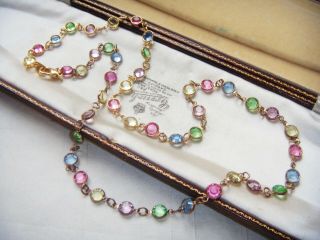 Vintage Jewellery Open Back Harlequin Pastel Crystal Bezel Set Necklace