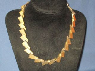 Vintage Signed Crown Trifari Gold - Tone Metal Necklace