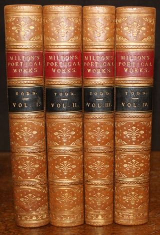 1852 The Poetical Of John Milton In Four Volumes Fine Bindings Rev Todd