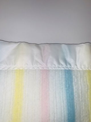 Vintage Acrylic Baby Blanket Woven Satin Edge Pastel Stripes Thermal Weave 2