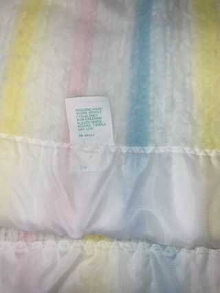 Vintage Acrylic Baby Blanket Woven Satin Edge Pastel Stripes Thermal Weave 4