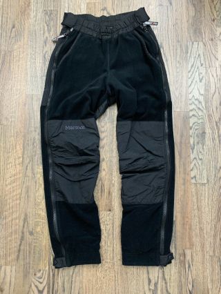 Vintage Marmot Gore Tex Windstopper Technical Fleece Full Zip Pants Small Black