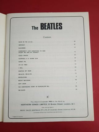 The Beatles Sheet Music book vintage 1969 Australia White Album 1968 2