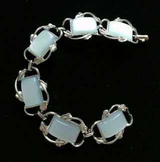 Vtg Coro Silver Tone Blue Lucite Link Bracelet Signed 7 1/2 " M005