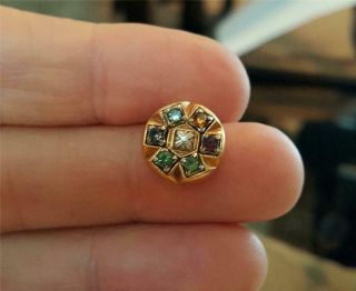 Vintage Gold And Multi Colored Gemstone Tie Tack Pin